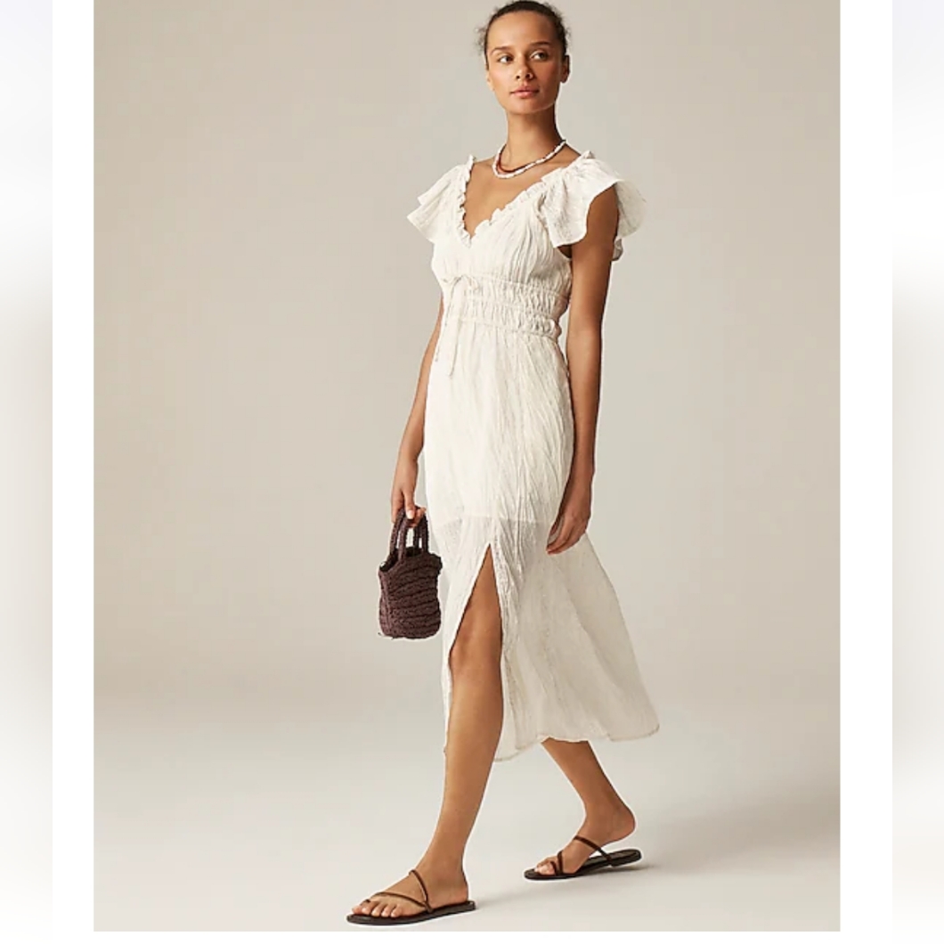 Nwt J.Crew Palermo Dress In Viscose-Blend Crinkle Women's Size L Fairy Fall